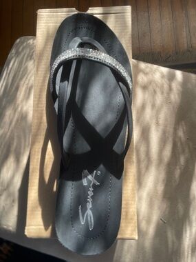 Seven7 Black Sandal with Rhinestone Strap